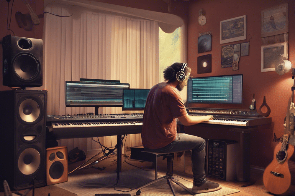 a music producer making music in a home studio