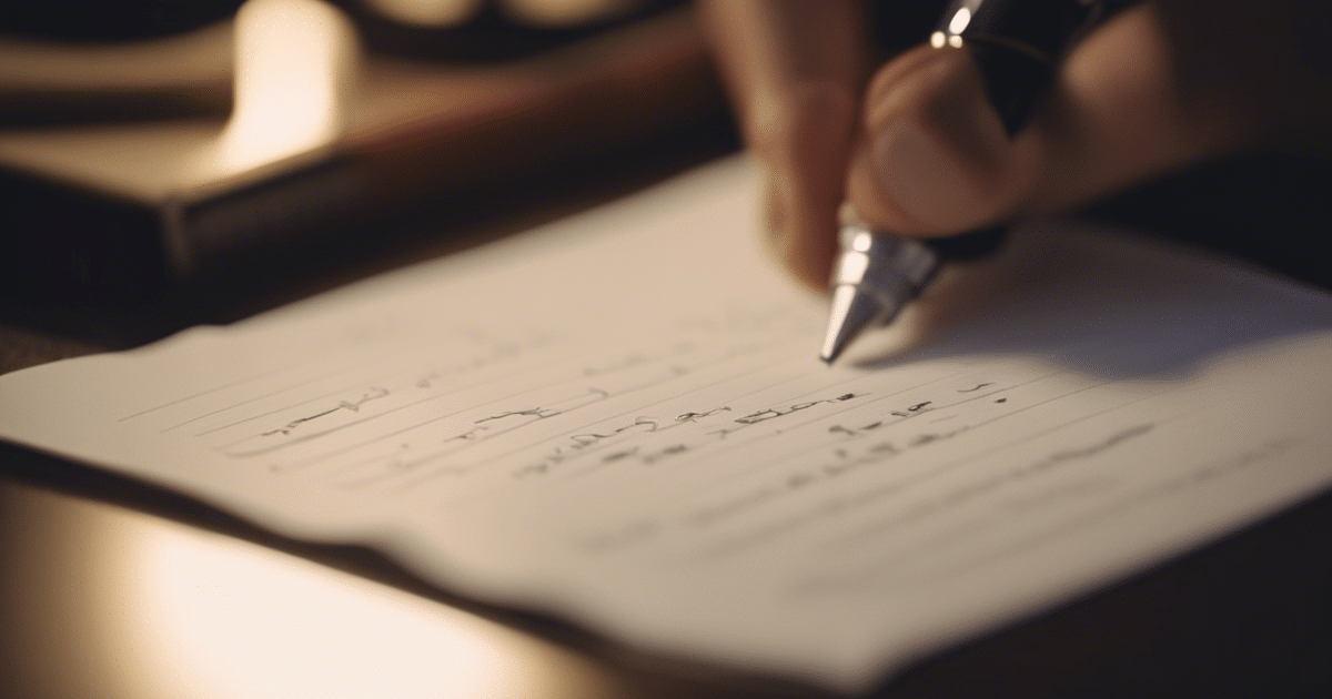 a songwriter writes lyrics on a piece of paper