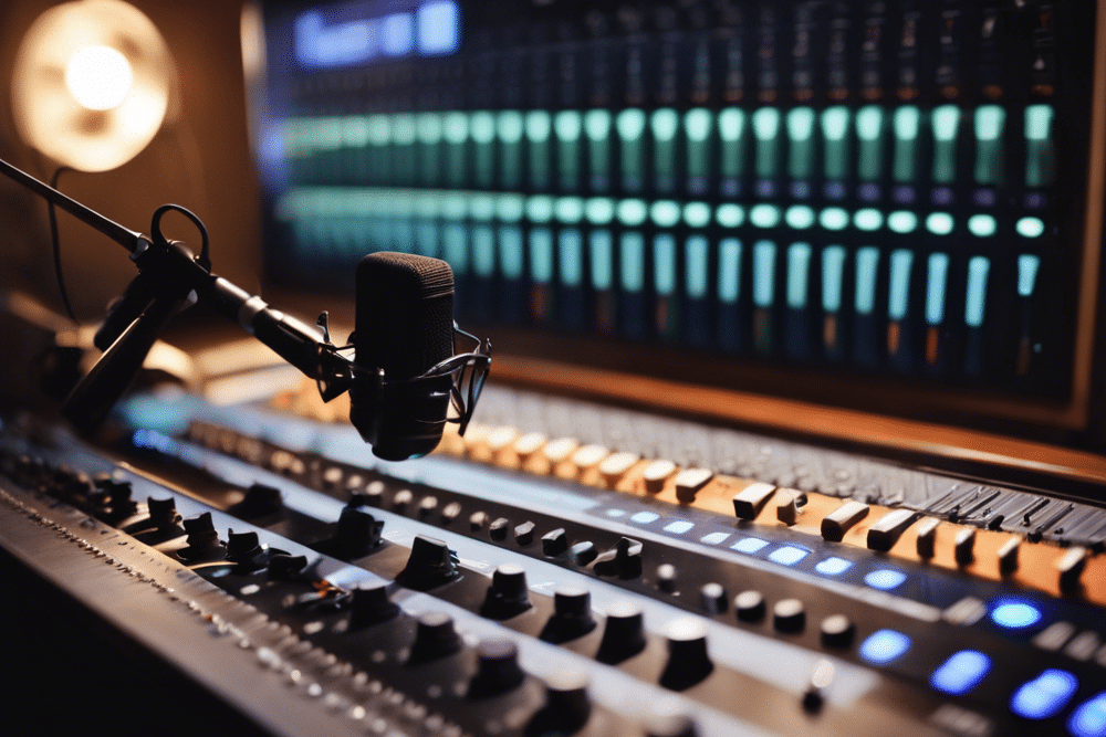 mixing console in a music studio