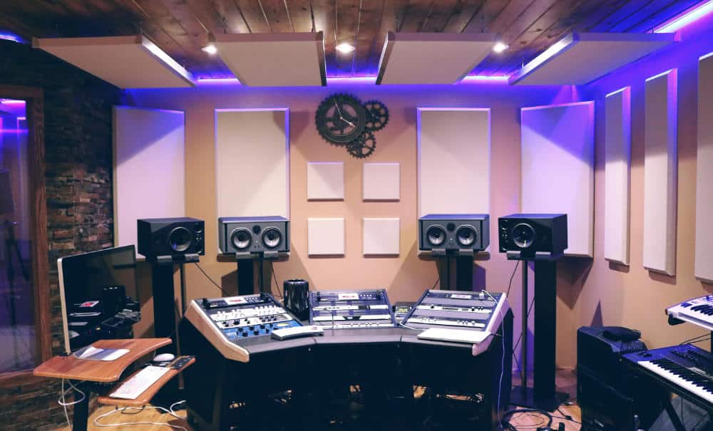 professional music studio with 4 monitor speakers